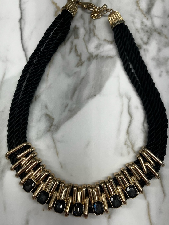 White House Black Market Jewelry - WHBM Black Rope Statement Necklace Gold & Black Crystal Bib Collar (reversible)